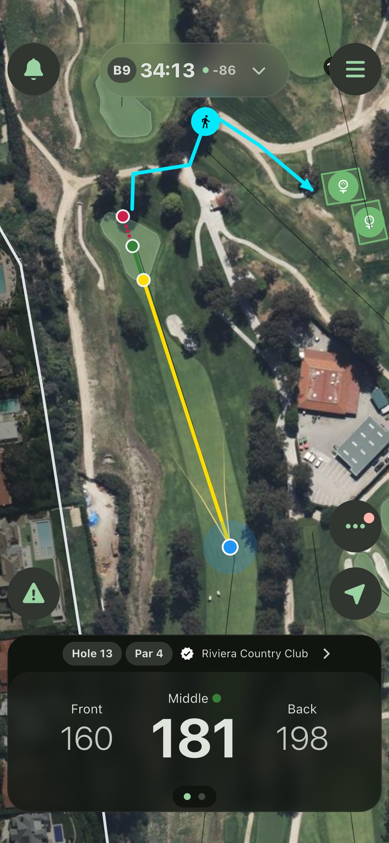 Mobile app showing next tee routing on the course map