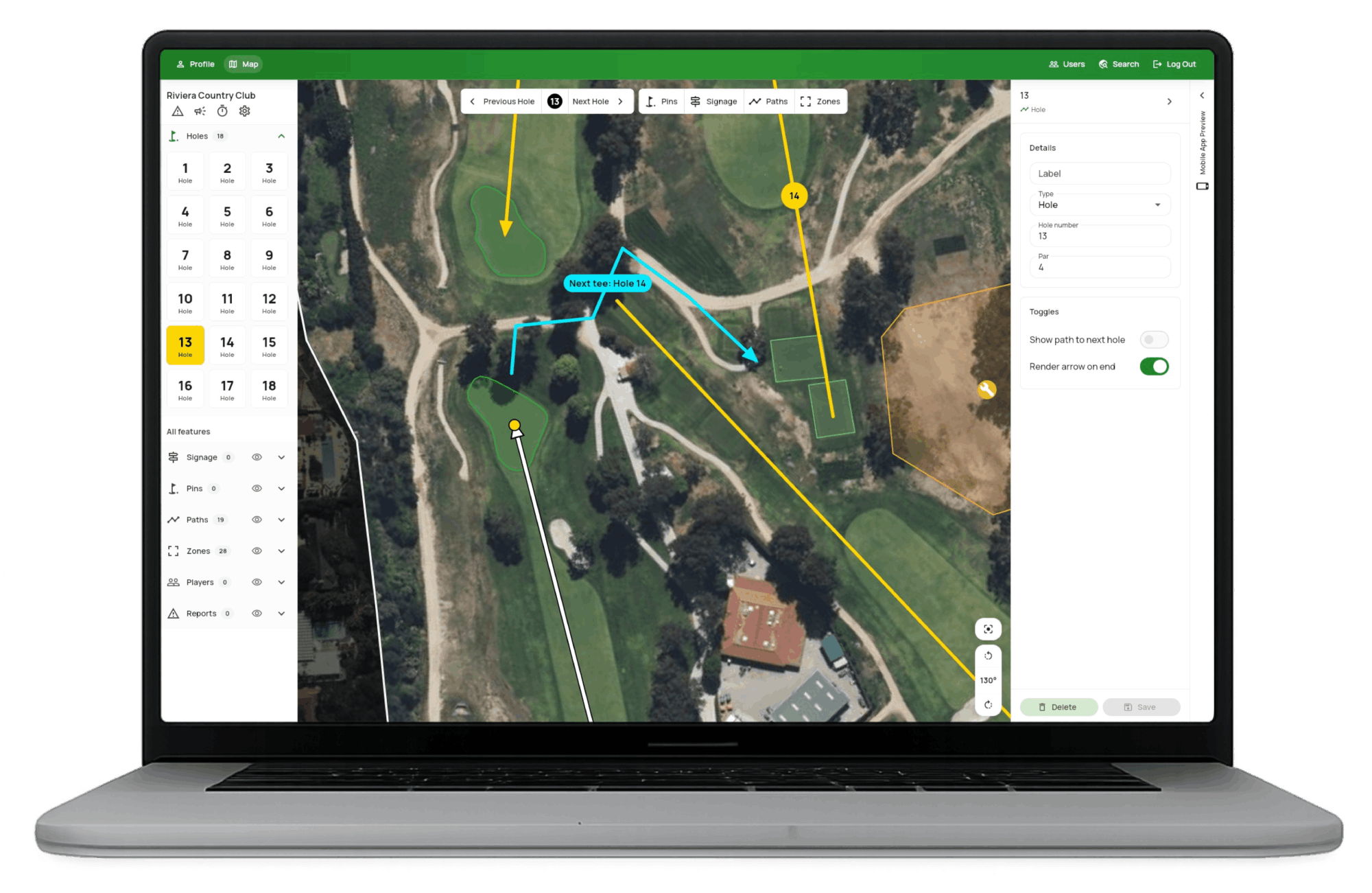 Pin Masters course console paired with the player app