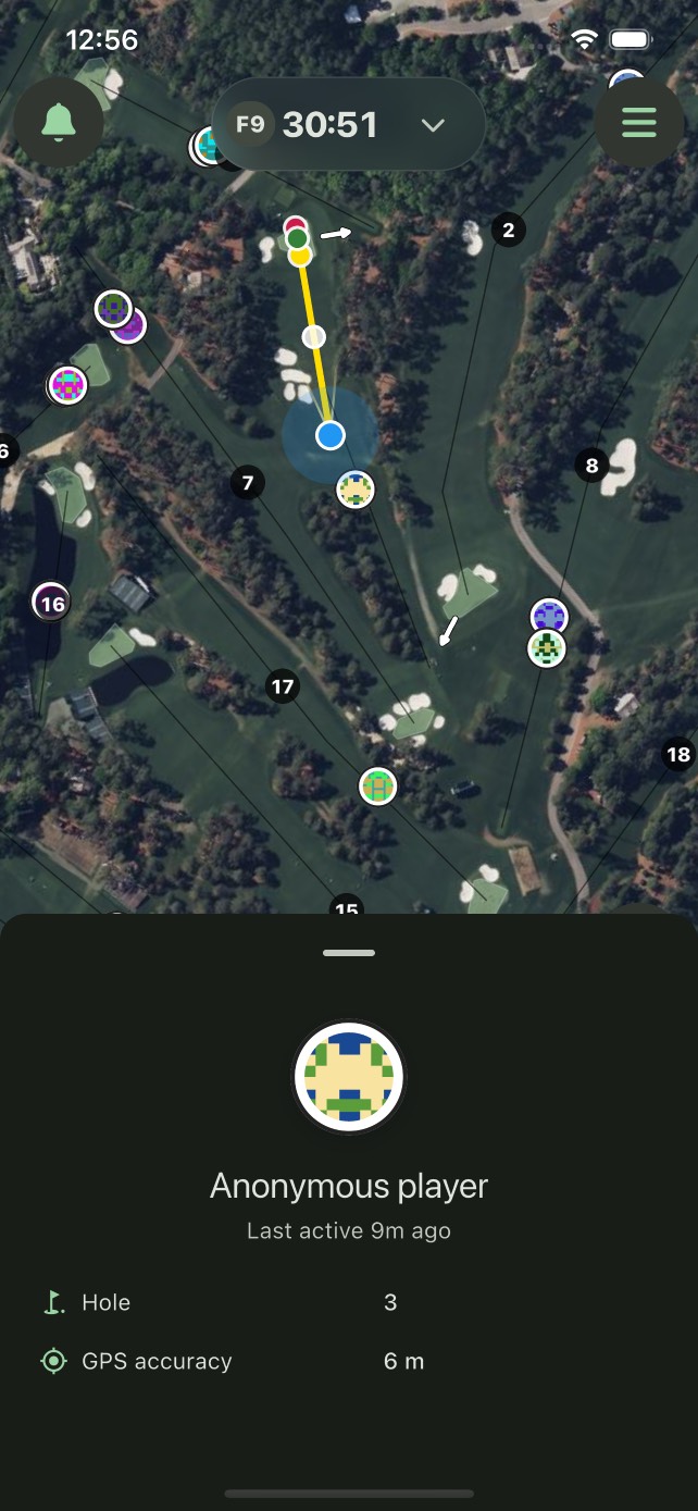 Screenshot showing the course map view